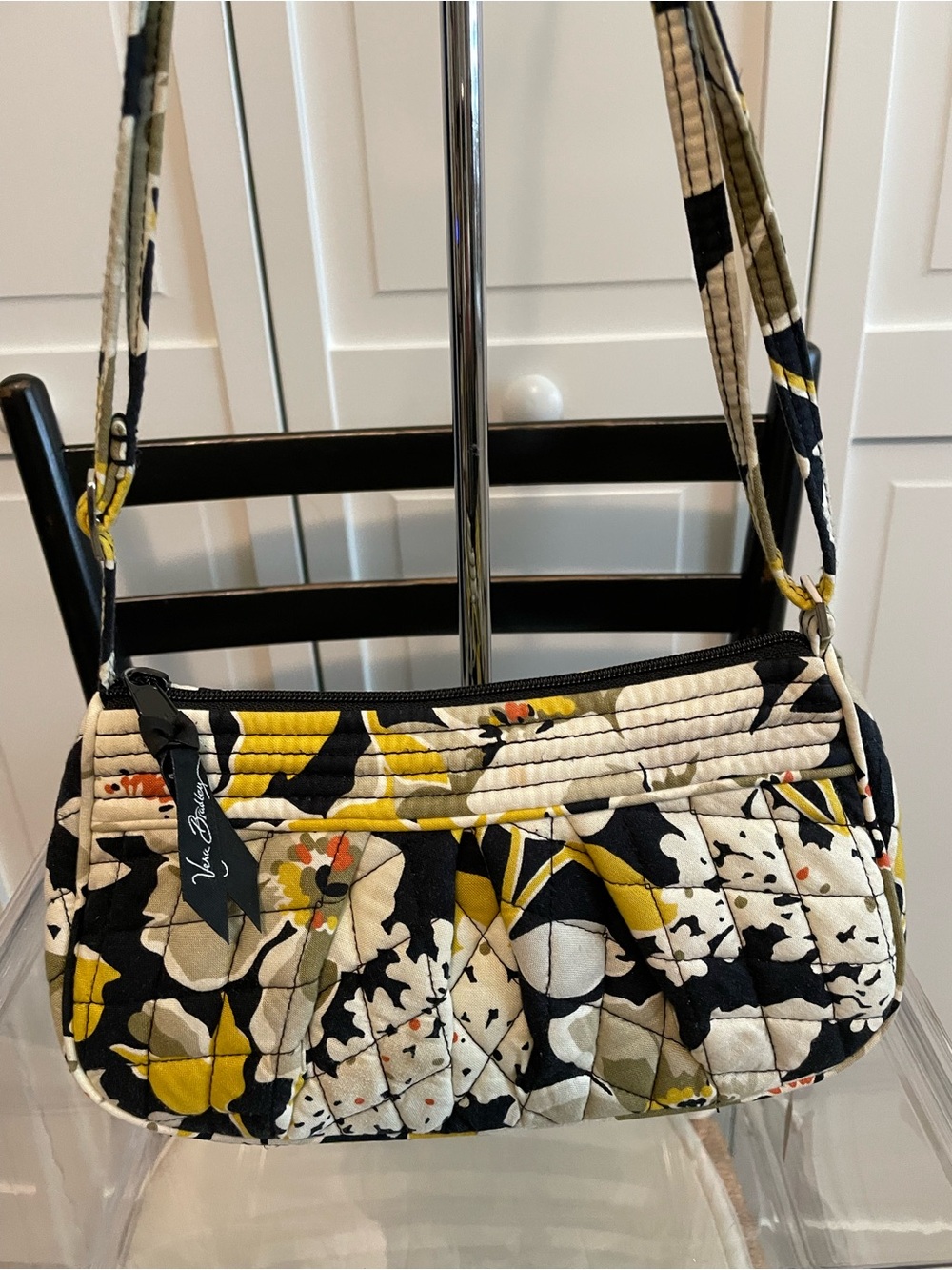 Vera Bradley Quilted Crossbody in Black, Cream & Yellow Floral
